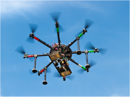 (Foto: Lehrstuhl für Hochfrequenztechnik (LHFT): Mit Radar- und Funkortungstechnik ausgestattetes UAV (unmanned aerial vehicle) des LHFT
